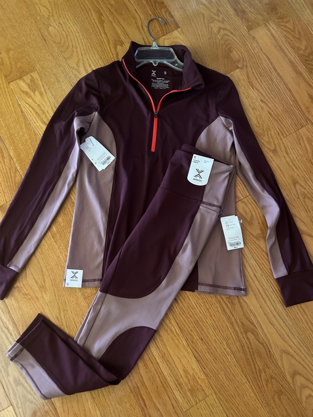 Xersion Maroon & Dusty Rose Colorblock Quarter-Zip Set